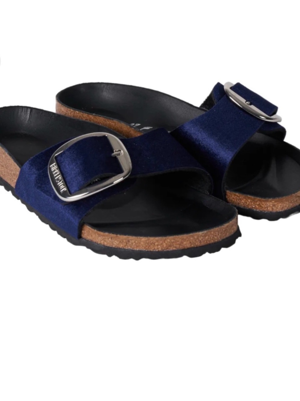 Madrid Birkenstock Navy Velvet Sandals with Silver Buckles Size 40
